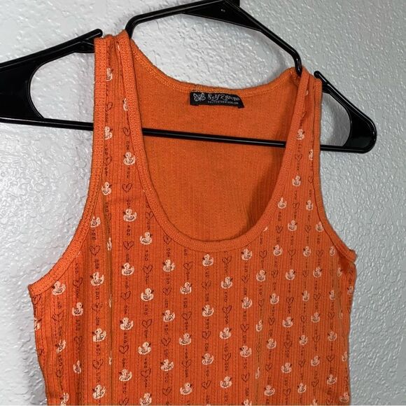Self Esteem Womens Duck Print Scoop Neck Sleeveless Tank Top Orange Medium - Picture 2 of 4
